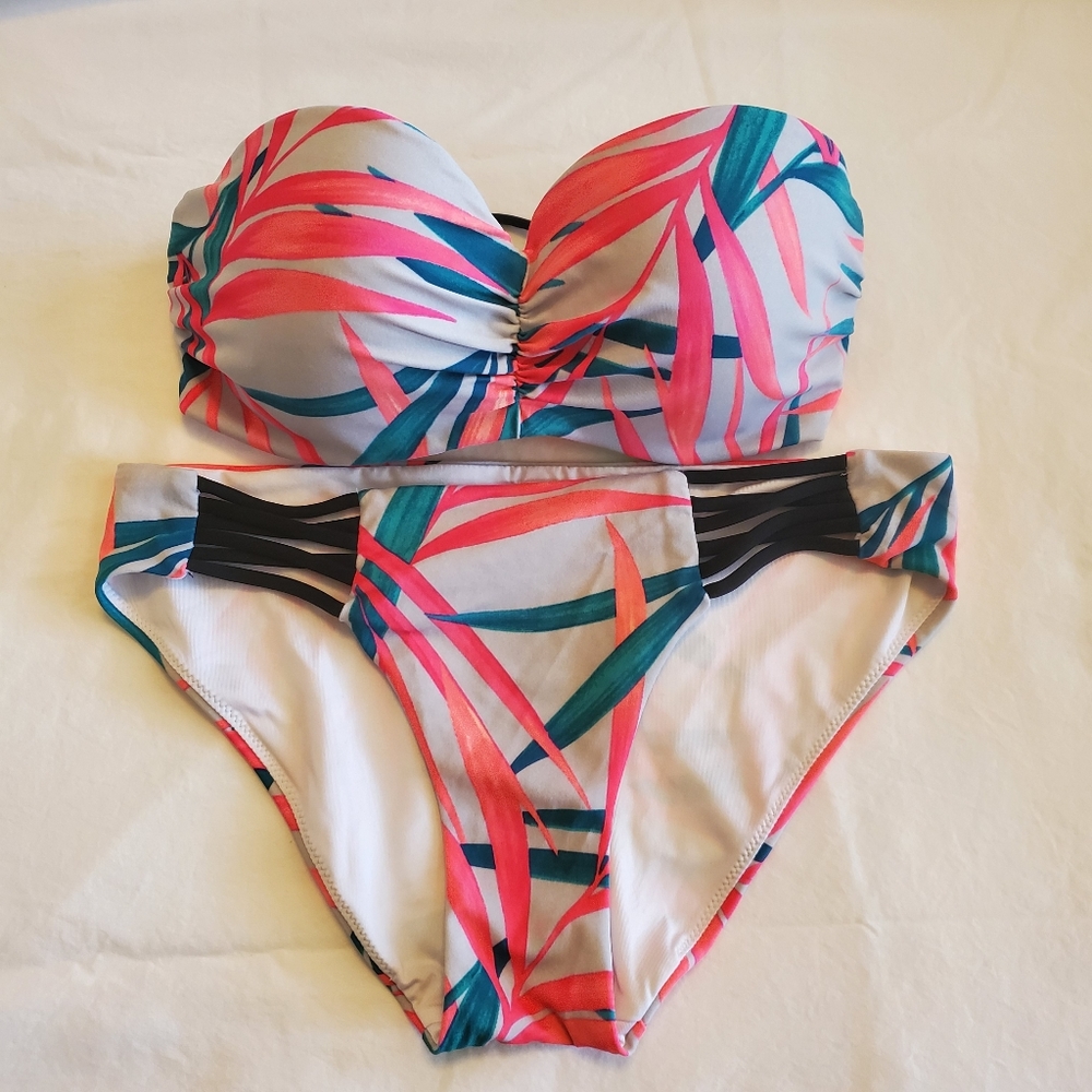 VS Pink teal/gray/pink bikini S